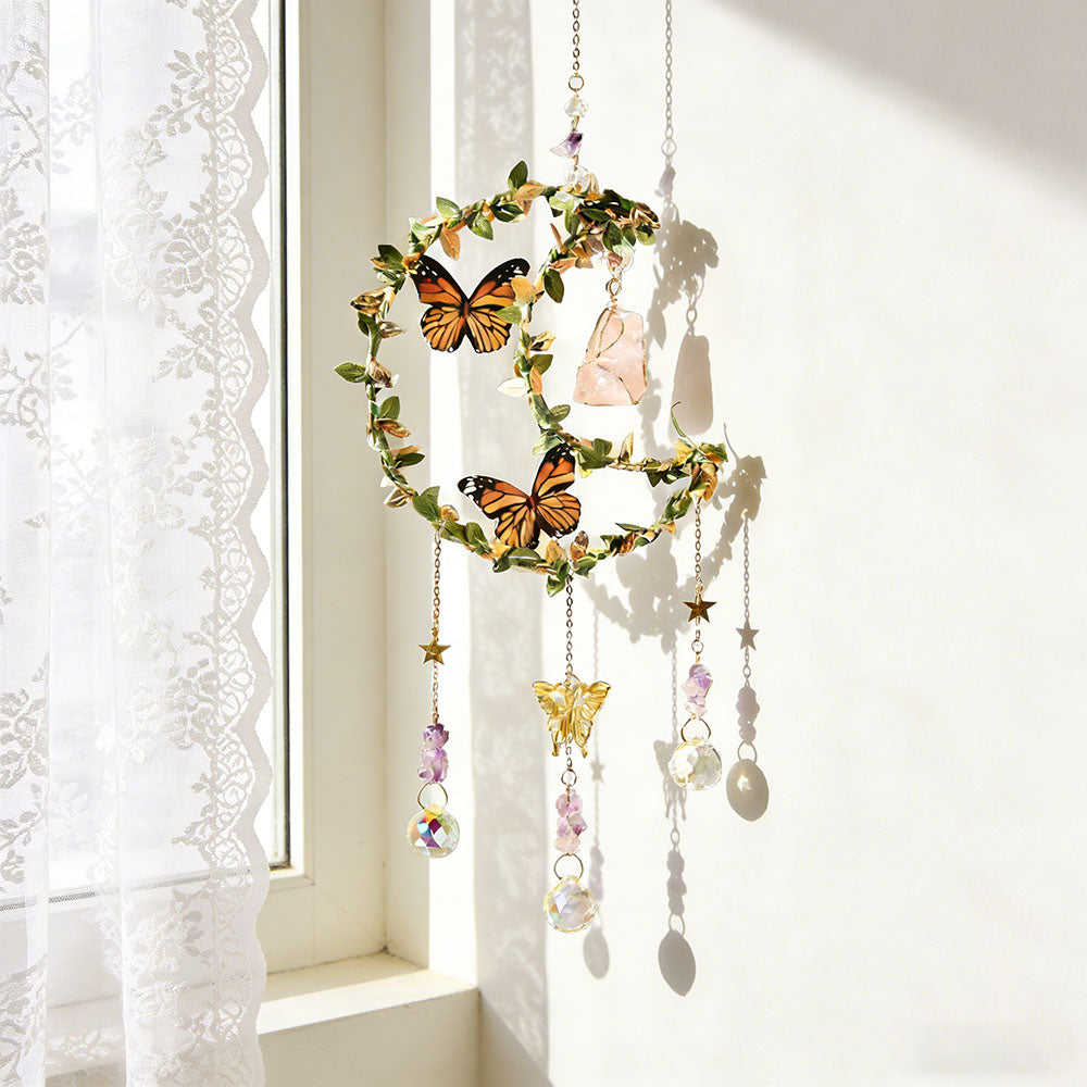 Moon & Butterfly Crystal Suncatcher - Home Window Indoor Wall Hanging Decoration