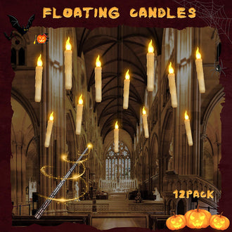 12 Pcs - Halloween Floating Candles with Wand Remote