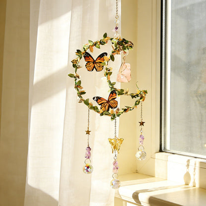 Moon & Butterfly Crystal Suncatcher - Home Window Indoor Wall Hanging Decoration