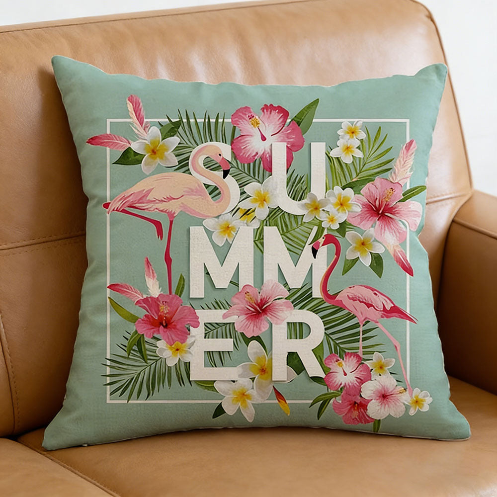 Tropical Summer Flamingo Pillow Cover - Home Sofa Couch Bedroom Decor
