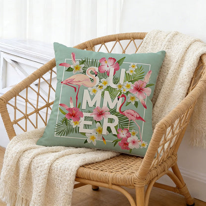 Tropical Summer Flamingo Pillow Cover - Home Sofa Couch Bedroom Decor