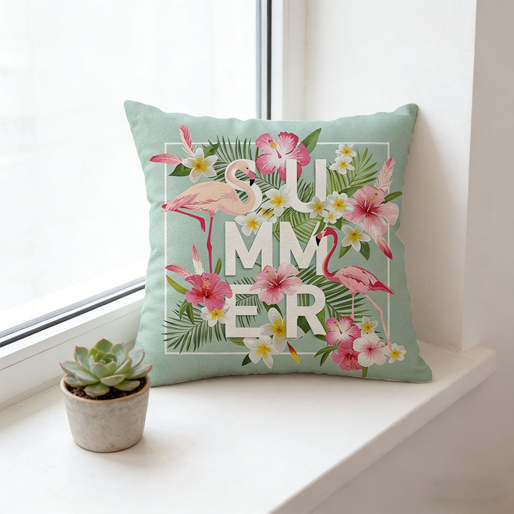 Tropical Summer Flamingo Pillow Cover - Home Sofa Couch Bedroom Decor