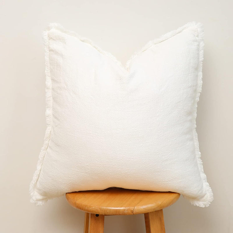 17"X17" Cozy White Pillow Cover with Fringe-Next Deal Shop-Next Deal Shop