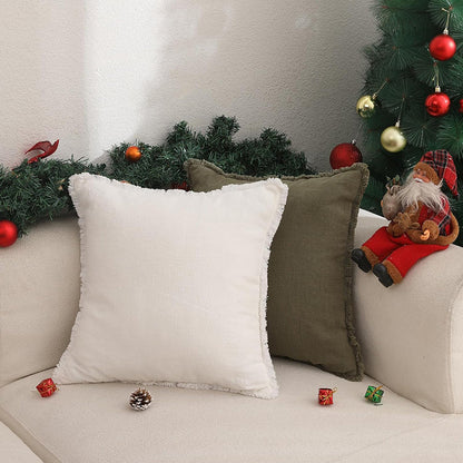 17"X17" Cozy White Pillow Cover with Fringe-Next Deal Shop-Next Deal Shop