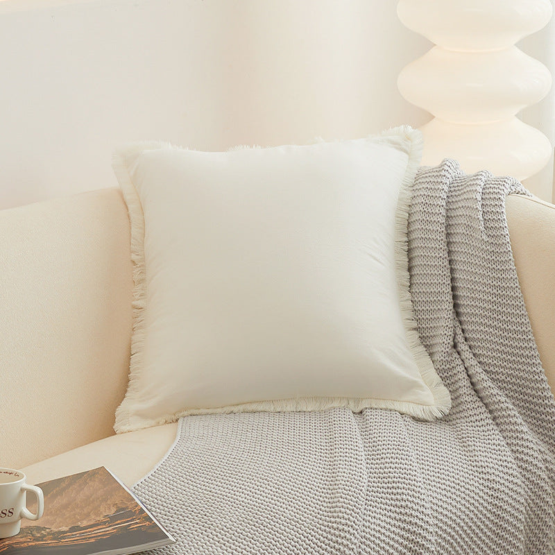 17"X17" Cozy White Pillow Cover with Fringe-Next Deal Shop-Next Deal Shop