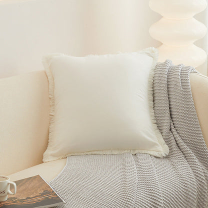 17"X17" Cozy White Pillow Cover with Fringe-Next Deal Shop-Next Deal Shop