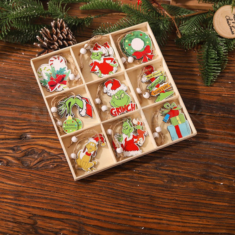 18 Pcs - Christmas Grinch Wooden Hanging Ornament-Next Deal Shop-Next Deal Shop