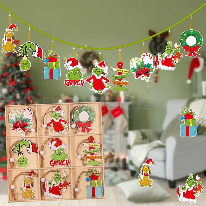 18 Pcs - Christmas Grinch Wooden Hanging Ornament-Next Deal Shop-Next Deal Shop