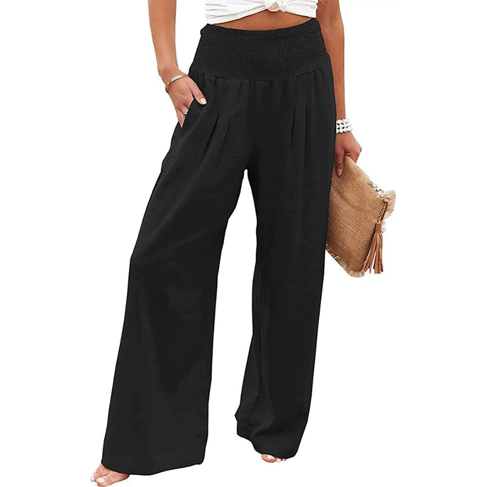 Comfy Elastic Waist Wide-Leg Pants