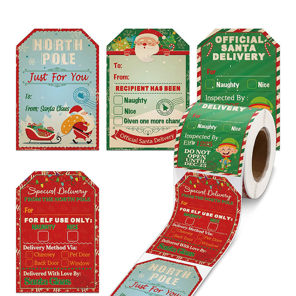 200 Pcs - Vintage Self-Adhesive Christmas Gift Tag - Holiday Present Wrapping Label Accessory