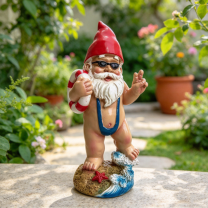 Funny Resin Swimsuit Beach Gnome Garden Figurine with Lifebuoy - 5.3-Inch, Outdoor Lawn Patio Nautical Decor Statue