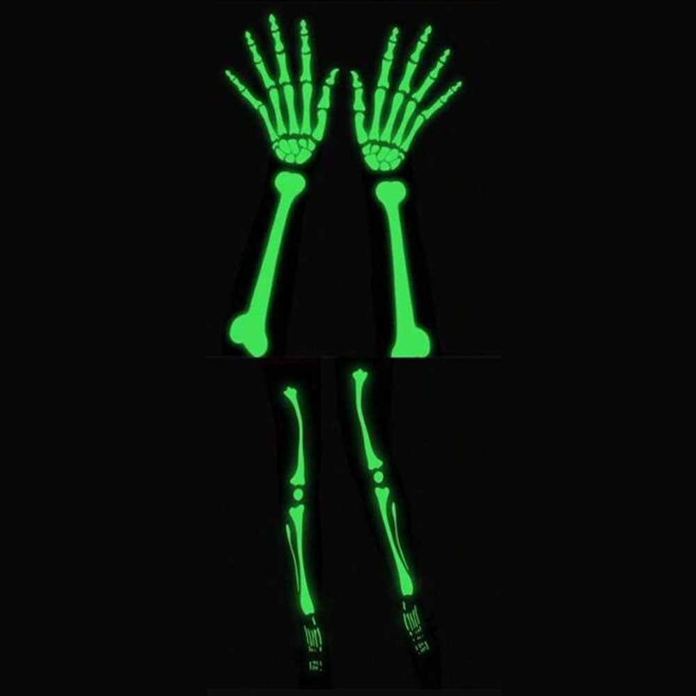 Glow in the Dark Skeleton Glove & Stocking Set - Halloween Party Cosplay Costume Accessory