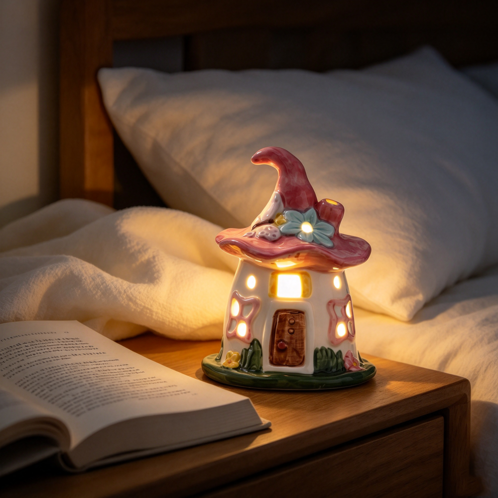 Ceramic Fairy House LED Night Light - Home Bedroom Tabletop Decor Christmas Gift