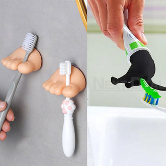 Funny Toe Toothbrush Holders & Dog Butt Toothpaste Topper Set