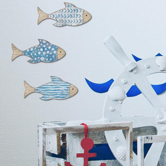 3 Pcs - Nautical Wooden Fish Wall Decor