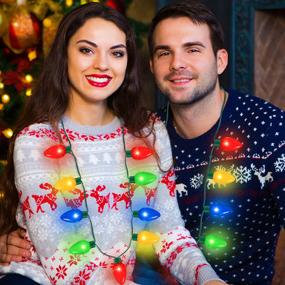 2 Pack - LED Christmas Bulb Party Necklace - Fun Glowing Party Accessory for Christmas Celebrations