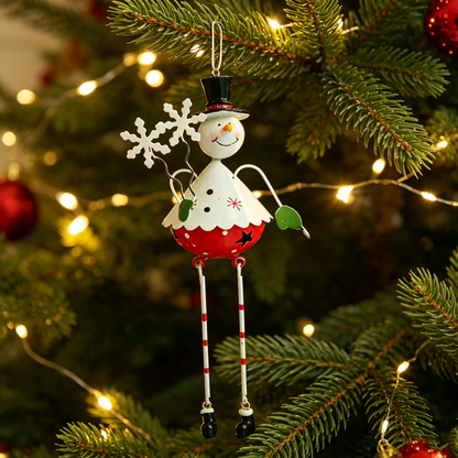 2 Pcs Christmas Metal Santa & Snowman Hanging Ornaments Set - Xmas Tree Decor