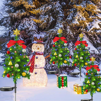 Solar Powered LED Christmas Tree Stake Light - Weatherproof Outdoor Lawn Pathway Holiday Garden Lighting