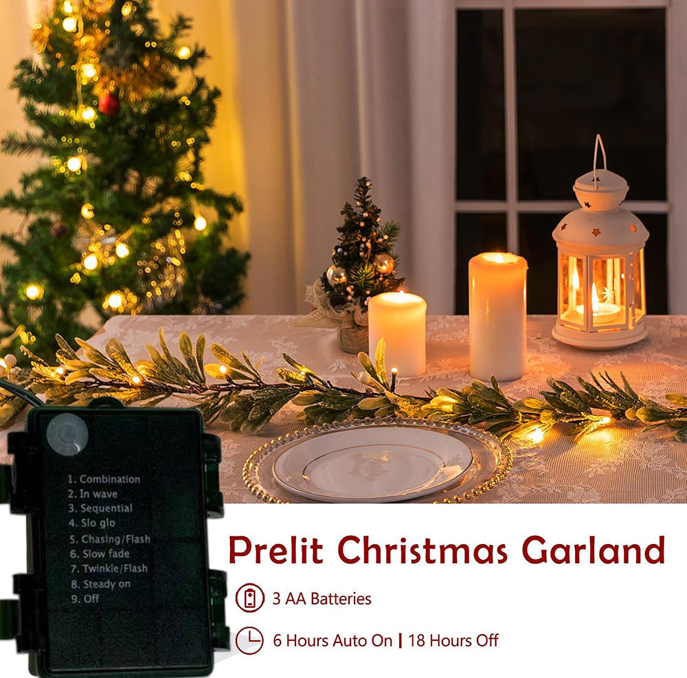 Frosted Mistletoe Garland - 5.9 ft, 20 LED, Home Christmas Holiday Decoration