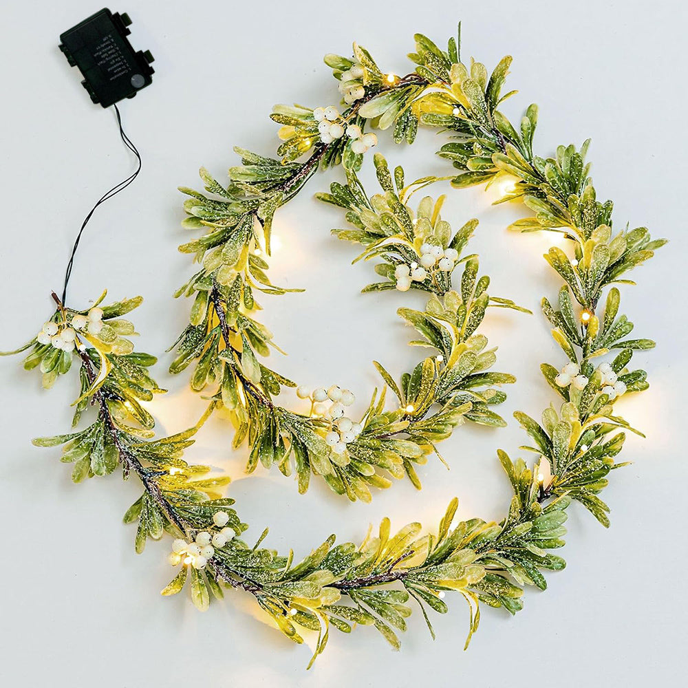 Frosted Mistletoe Garland - 5.9 ft, 20 LED, Home Christmas Holiday Decoration