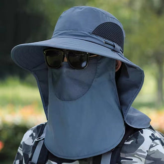 Wide Brim Sun Hat with Face Cover & Neck Flap