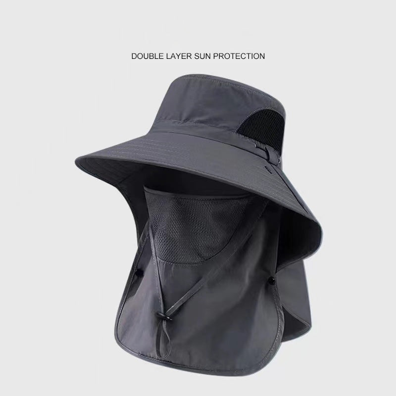 Wide Brim Sun Hat with Face Cover & Neck Flap - Outdoor Travel Fishing Beach Hat for UV Protection