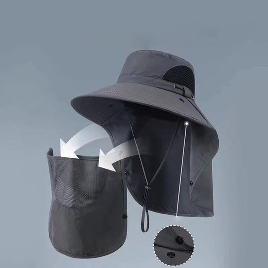 Wide Brim Sun Hat with Face Cover & Neck Flap - Outdoor Travel Fishing Beach Hat for UV Protection
