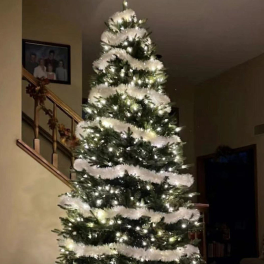 Battery-Powered Iridescent Christmas Tinsel Garland LED Lights - 16.4ft, Mantel & Tree Holiday Decor