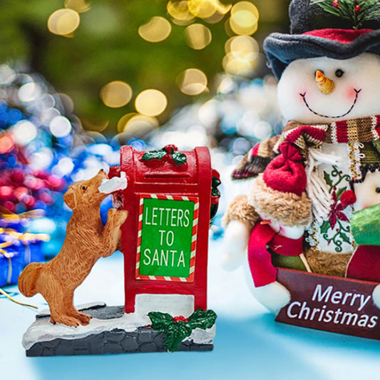 Christmas Puppy & Letters to Santa Mailbox Figurine - Home Tabletop Xmas Holiday Decor