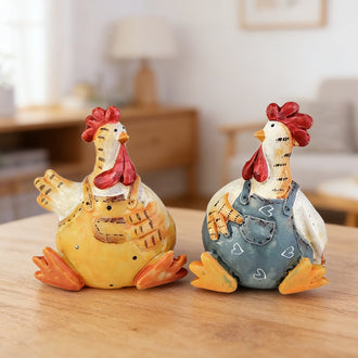 Set of 2 Hand Painted Chicken Figurines