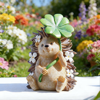 Adorable Hedgehog with Four Leaf Clover Figurine