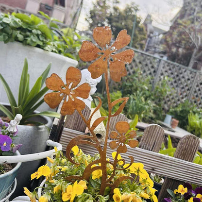 Rustic Metal Flower Garden Stake - Flower Bed & Lawn Yard Art