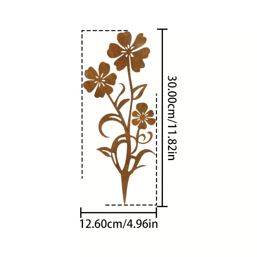 Rustic Metal Flower Garden Stake - Flower Bed & Lawn Yard Art