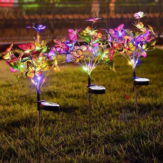 Solar Powered Multicolor LED Butterfly Stake Light - Weatherproof Flower Bed Lighting