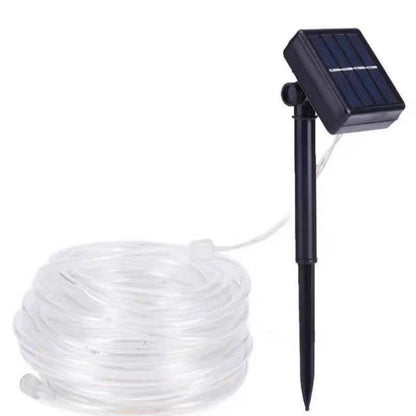 Solar Powered Warm White LED Rope String Light - Weatherproof Yard Garden Patio Backyard Outdoor Holiday Party Decor Lighting