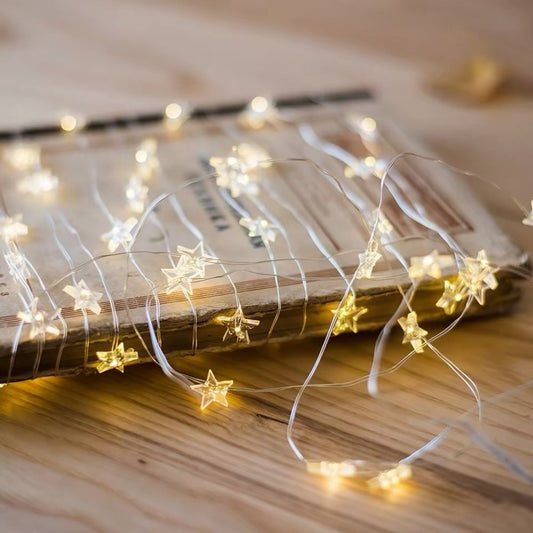 Battery Powered Christmas Star Fairy String Lights - 6.56 ft, 20 LED, Xmas Home Mantel Table Decor