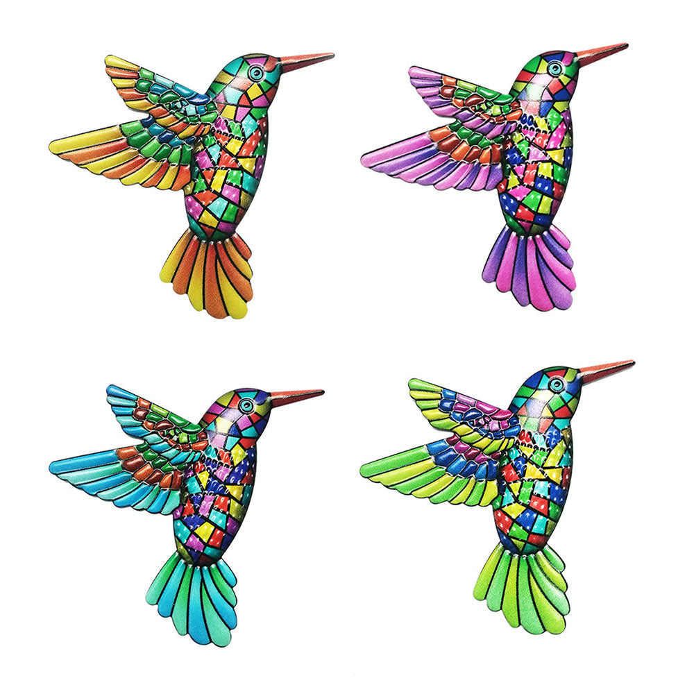 4 Pcs - Colorful Metal Hummingbird Wall Decor - Home Patio Garden Fence Art Ornament