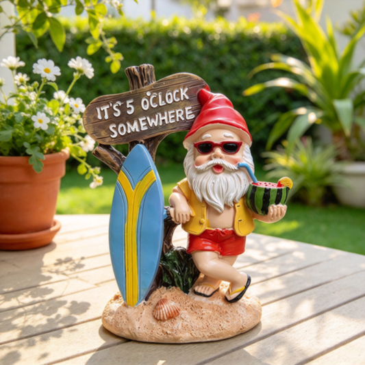 Funny Resin Beach Santa Garden Figurine with Surfboard - 5.9-Inch, Festive Outdoor Lawn Patio Decor Statue