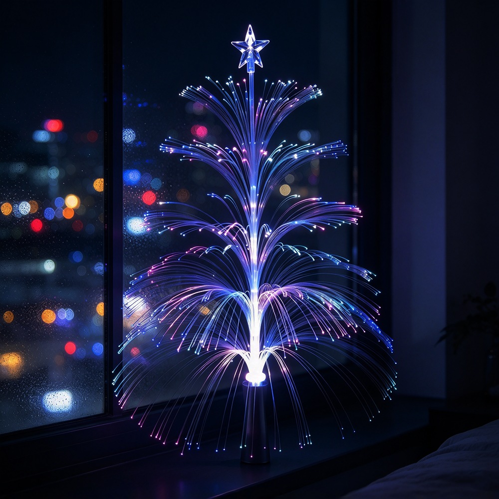 Battery Powered Color Changing Fiber Optic Christmas Tree with Star Topper - Tabletop Holiday Decor Light