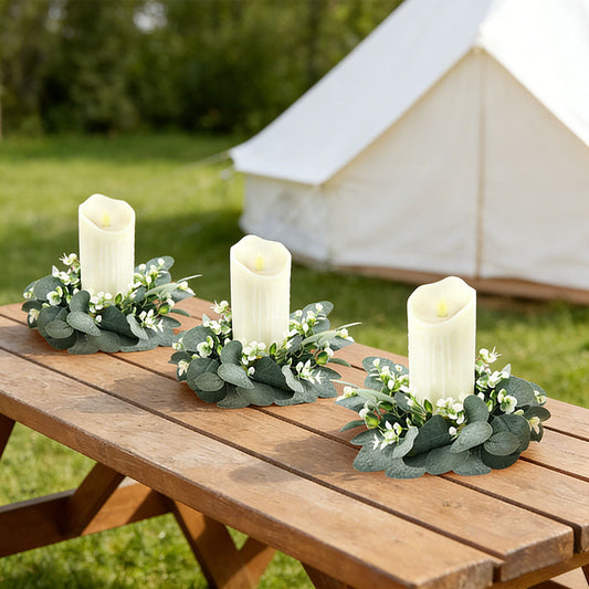3 Pcs - Rustic Eucalyptus Candle Ring - Home Kitchen Dining Table Centerpiece Decoration
