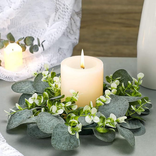 3 Pcs - Rustic Eucalyptus Candle Ring - Home Kitchen Dining Table Centerpiece Decoration