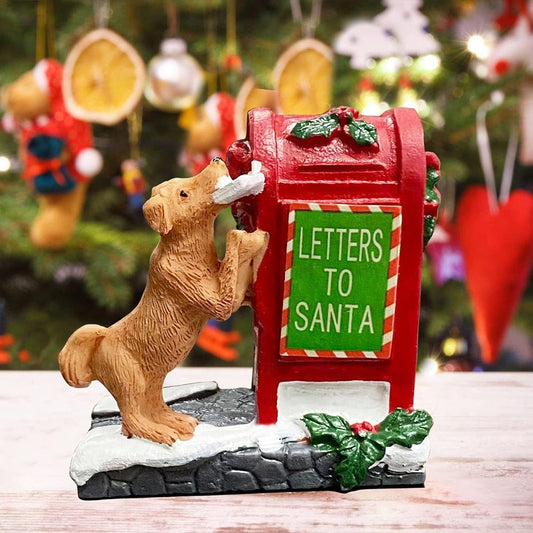 Christmas Puppy & Letters to Santa Mailbox Figurine - Home Tabletop Xmas Holiday Decor