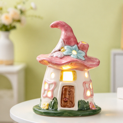 Ceramic Fairy House LED Night Light - Home Bedroom Tabletop Decor Christmas Gift