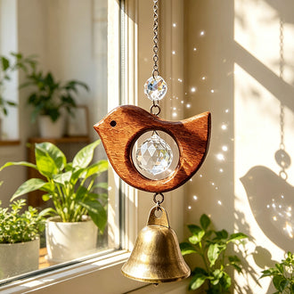 Handmade Wooden Bird Prism Crystal Suncatcher Wind Chime