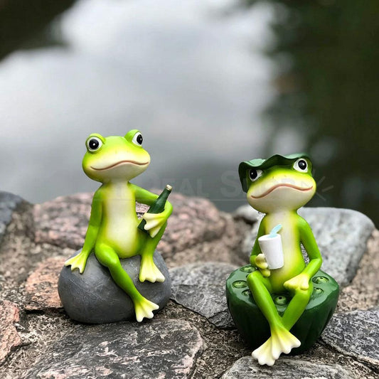 Hand Painted Drinking Frog Garden Figurine - Home Yard Lawn Patio Outdoor Garden Art Decor Ornament