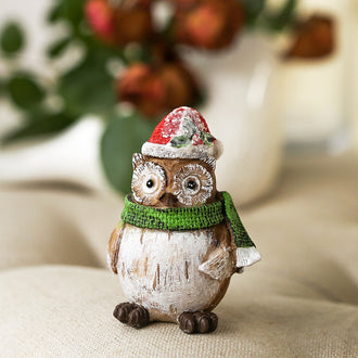 Hand Painted Christmas Owl Figurine