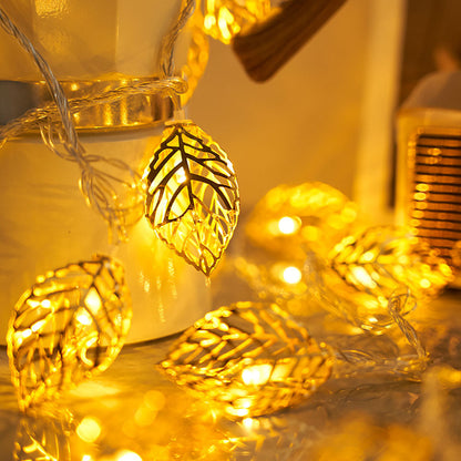 Battery Powered Elegant Golden Leaf LED String Lights - 9.84 ft, 20 LED,  Festive Home Party Decor Lighting