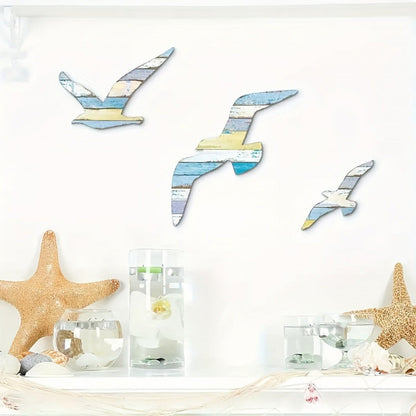 3 Pcs - Nautical Wooden Seagull Wall Decor - Coastal Wall Art For Garden Patio Fence Outdoor Wall Decoration