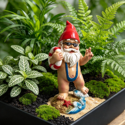 Funny Resin Swimsuit Beach Gnome Garden Figurine with Lifebuoy - 5.3-Inch, Outdoor Lawn Patio Nautical Decor Statue