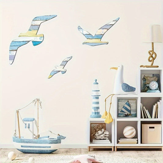 3 Pcs - Nautical Wooden Seagull Wall Decor - Coastal Wall Art For Garden Patio Fence Outdoor Wall Decoration